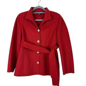 Linda Allard Ellen Tracy WIne Red 100% Wool Belted Jacket Blazer Chic Power M